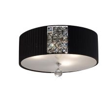 Evelyn Flush Ceiling Round With Black Shade 3 Light E27 Polished Chrome/Crystal