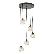 Federico 5 Light G9 Black Adjustable Cluster Pendant C/W Clear/Wire Glass Shades