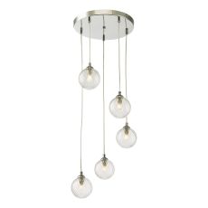 Federico 5 Light G9 Polished Chrome Adjustable Cluster Pendant C/W Clear Twisted Style Closed Glass Shade