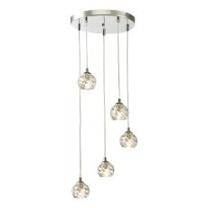 Federico 5 Light G9 Polished Chrome Adjustable Cluster Pendant C/W Clear Twisted Style Open Glass Shade