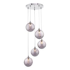 Federico 5 Light G9 Polished Chrome Adjustable Cluster Pendant C/W Smoked Dimpled Glass Shades