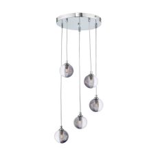 Federico 5 Light G9 Polished Chrome Adjustable Cluster Pendant C/W 10cm Smoked & Clear Ribbed Glass Shades