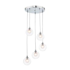 Federico 5 Light G9 Polished Chrome Adjustable Cluster Pendant C/W 12cm Opal & Clear Ribbed Glass Shades