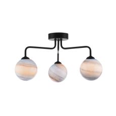 Feya 3 Light G9 Black Semi Flush Ceiling Light C/W Large Planet Style Glass Shades