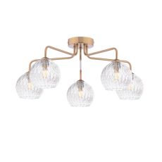 Feya 5 Light G9 Antique Bronze Semi Flush Ceiling Light C/W Clear Glass Shade & Inner Wire Detail