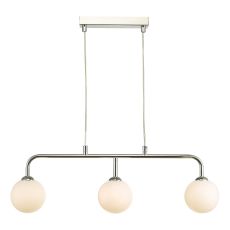 Feya 3 Light G9 Polished Chrome Adjustable Linear Bar Pendant C/W Opal Glass Shade