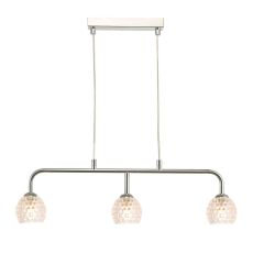 Feya 3 Light G9 Polished Chrome Adjustable Linear Bar Pendant C/W Clear Dimpled Open Style Glass Shade