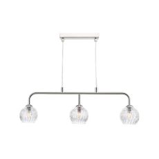 Feya 3 Light G9 Polished Chrome Adjustable Linear Bar Pendant C/W Clear Glass Shade & Inner Wire Detail