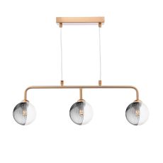 Feya 3 Light G9 Antique Bronze Adjustable Linear Bar Pendant C/W 10cm Smoked & Clear Ribbed Glass Shades