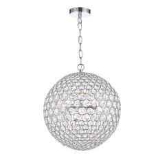 Fiesta 5 Light G9 Polished Chrome Adjustable 35cm Round Pendant Dressed In Rows of Crystal Glass Facets