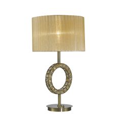 Florence Round Table Lamp With Soft Bronze Shade 1 Light E27 Antique Brass/Crystal