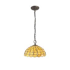 Florence 3 Light Downlighter Pendant E27 With 50cm Tiffany Shade, Beige/Clear Crystal/Aged Antique Brass