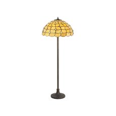 Florence 2 Light Stepped Design Floor Lamp E27 With 50cm Tiffany Shade, Beige/Clear Crystal/Aged Antique Brass