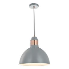 Frederick 1 Light E27 Grey With Copper Metalwork Adjustable Single Pendant