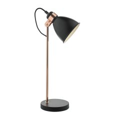 Frederick 1 Light E27 Black With Copper Metalwork Adjustable Table Lamp White Inline Switch