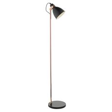 Frederick 1 Light E27 Black With Copper Metalwork Adjustable Floor Lamp White Inline Foot Switch