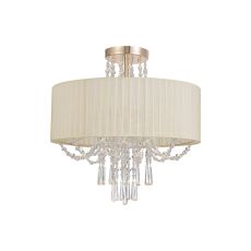 Freida Semi Flush With Ivory Ccrain Shade 6 Light E14 French Gold/Crystal