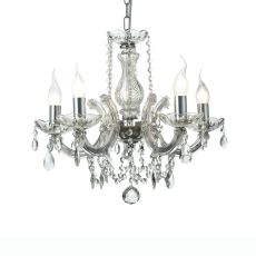 Gabrielle Chandelier With Glass Sconce & Glass Droplets 5 Light E14 Polished Chrome Finish