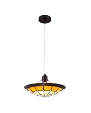Galactic 1 Light Pendant E27 With 35cm Tiffany Shade, Ccrain/Beige/Clear Crystal Centre/Aged Antique Brass Trim/Black