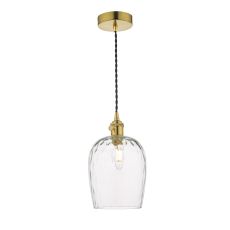 Hadano 1 Light E14 Natural Brass Adjustable Pendant With Dimpled Glass Shade