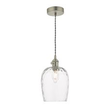 Hadano 1 Light E14 Antique Chrome Adjustable Pendant With Dimpled Glass Shade