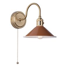 Hadano 1 Light E14 Natural Brass Wall Light With Pull Cord C/W C/W Umber Shade