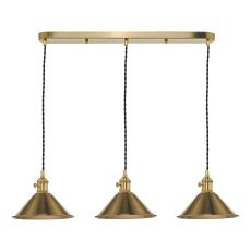 Hadano 3 Light Natural Brass Adjustable Linear Bar Pendant Brass Shades