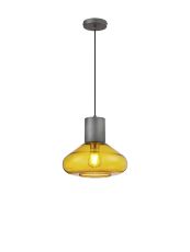 Hark Wide Pendant, 1 x E27, Pewter/Yellow Glass