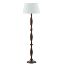 Hayward 1 Light E27 Dark Wood Effect Floor Lamp With Inline Foot Switch C/W Cezanne White Faux Silk Tapered 45cm Drum Shade