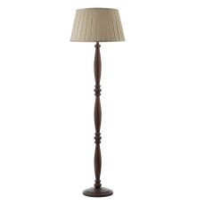Hayward 1 Light E27 Dark Wood Effect Floor Lamp With Inline Foot Switch C/W Degas Taupe Faux Silk Tapered 45cm Drum Shade