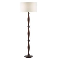 Hayward 1 Light E27 Dark Wood Effect Floor Lamp With Inline Foot Switch C/W Pyramid White Linen 46cm Drum Shade