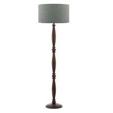 Hayward 1 Light E27 Dark Wood Effect Floor Lamp With Inline Foot Switch C/W Pyramid Grey Linen 46cm Drum Shade