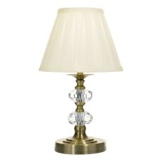 Hazel 1 Light E14 Antique Brass 3 Stage Touch Table Lamp With Clear Faceted Crystal C/W Cream Tapered Shade