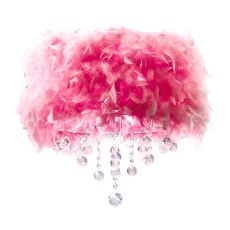 Ibis Flush Ceiling With Pink Feather Shade 3 Light E14 Polished Chrome/Crystal