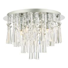 Iclyn 5 Light G9 Polished Chrome Flush Ceiling Fitting With Tiers Of Contemporary Crystal