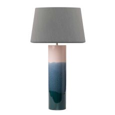 Ignatio 1 Light E27 Pink With Blue Ceramic Table Lamp With Inline Switch C/W Cezanne Grey Faux Silk Tapered 40cm Drum Shade