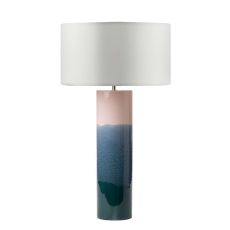 Ignatio 1 Light E27 Pink With Blue Ceramic Table Lamp With Inline Switch C/W Hilda Ivory Faux Silk 40cm Drum Shade