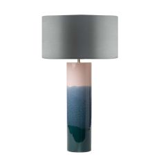 Ignatio 1 Light E27 Pink With Blue Ceramic Table Lamp With Inline Switch C/W Hilda Grey Faux Silk 40cm Drum Shade