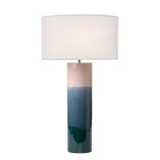 Ignatio 1 Light E27 Pink With Blue Ceramic Table Lamp With Inline Switch C/W Zachary White Linen 40cm Oval Shade