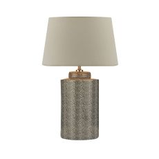 Igor 1 Light E27 Grey Shagreen Table Lamp With Inline Switch C/W Cezanne Taupe Faux Silk Tapered 40cm Drum Shade