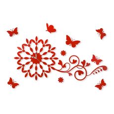 (DH) Infinity Butterfly Wall Art Clock Red/Crystal