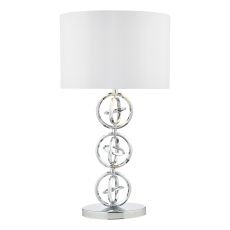 Innsbruck 1 Light E27 Polished Chrome Table Lamp With Interlocking Circular Rings With Inline Swicth C/W ivory Faux Silk Lined Shade