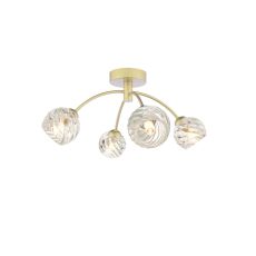 Izzy 4 Light G9 Matt Gold Semi Flush Ceiling Light C/W Clear Twisted Style Open Glass Shade