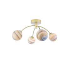 Izzy 4 Light G9 Matt Gold Semi Flush Ceiling Light C/W Planet Style Glass Shade