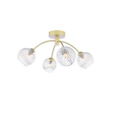 Izzy 4 Light G9 Matt Gold Semi Flush Ceiling Light C/W Clear Glass Shade & Inner Wire Detail