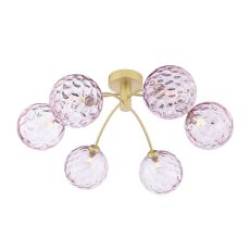 Izzy 6 Light G9 Matt Gold Semi Flush Ceiling Light C/W Pink Dimpled Glass Shades