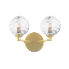 Izzy 2 Light G9 Matt Gold Wall Light C/W Clear Closed Ribbed Glass Shade