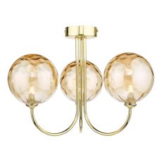 Jared 3 Light Polished Gold Semi Flush Ceiling Fitting C/W Champagne Dimpled Glass Shades