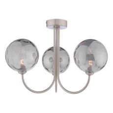 Jared 3 Light G9 Satin Nickel Semi Flush Ceiling Fitting C/W Smoked Dimpled Glass Shades