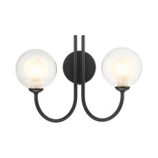 Jared 2 Light G9 Matt Black Wall Light With Pull C/W Clear & Opal Glass Shades